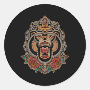 American Traditional Tattoo Flash Bär Alte Schule Runder Aufkleber