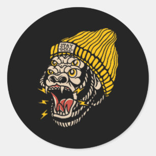 American Traditional Tattoo Gorilla Alternative Ol Runder Aufkleber