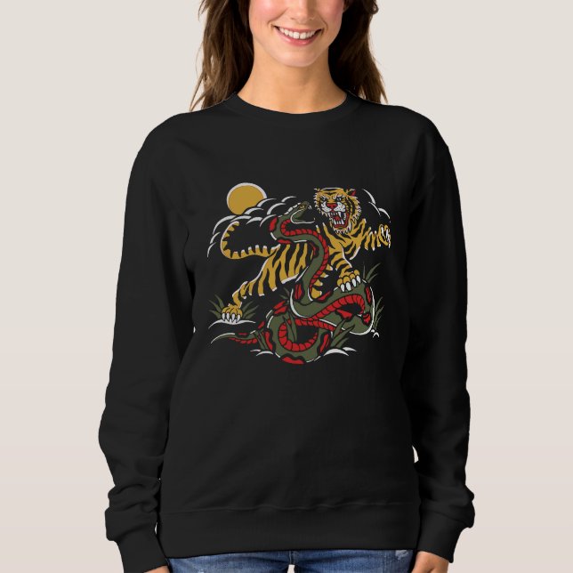 American Traditional Tattoo Old School Flash Tiger Sweatshirt (Vorderseite)
