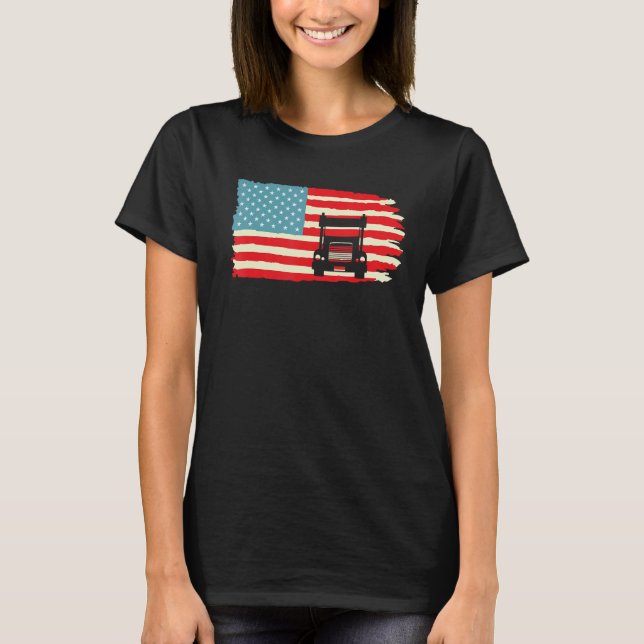 American Truck Driver Patriotic US Flag Semi Trail T-Shirt (Vorderseite)