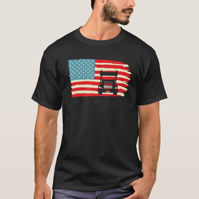 American Truck Driver Patriotic US Flag Semi Trail T-Shirt (Vorderseite)