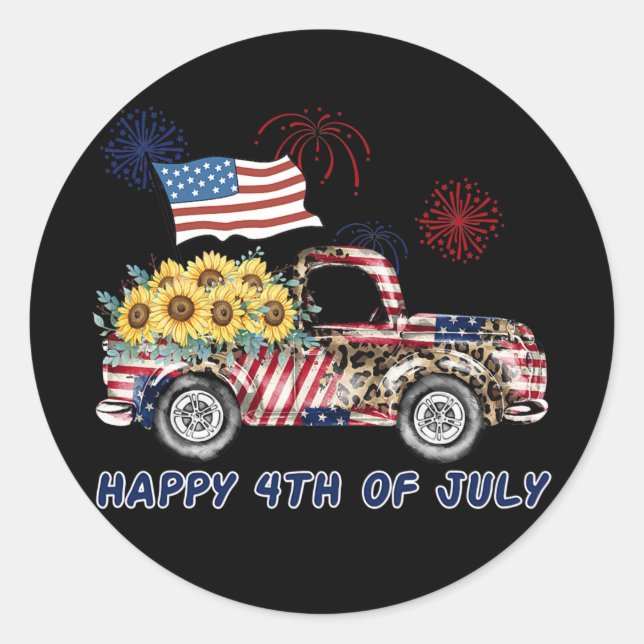 American Truck Sunflower Firework American Happy Runder Aufkleber (Vorderseite)