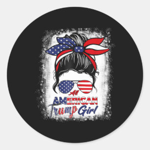 American Trump Girl 4. Juli Messy Bun Pro Trum Runder Aufkleber