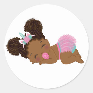 American Unicorn Baby Girl Round Sticker
