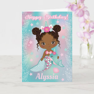 American Unicorn Mermaid Birthday Card Karte