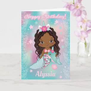 American Unicorn Mermaid Birthday Card Karte