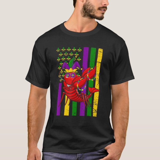 American US Flag Crawfish Funny Mardi Gras Carniva T-Shirt (Vorderseite)