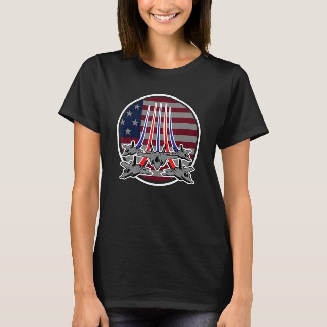 American US Flag Fighter Aircraft Pilot Airplane T-Shirt (Vorderseite)