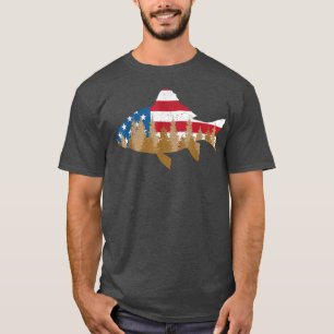 American USA Flag 4th of july Fishing Fish  T-Shirt