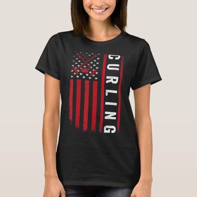 American USA Flag Curling Gifts for Men Women Curl T-Shirt (Vorderseite)