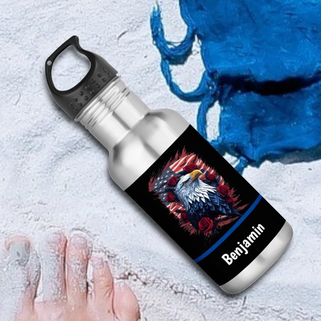 American USA Flag Eagle Rose Red White Blue Edelstahlflasche (Von Creator hochgeladen)