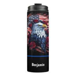 American USA Flag Eagle Rose Red White Blue Thermosbecher