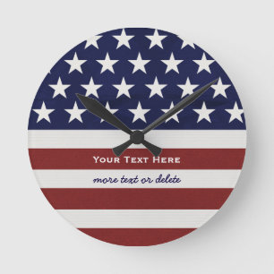 American USA Flag Patriotic July 4th Custom Runde Wanduhr