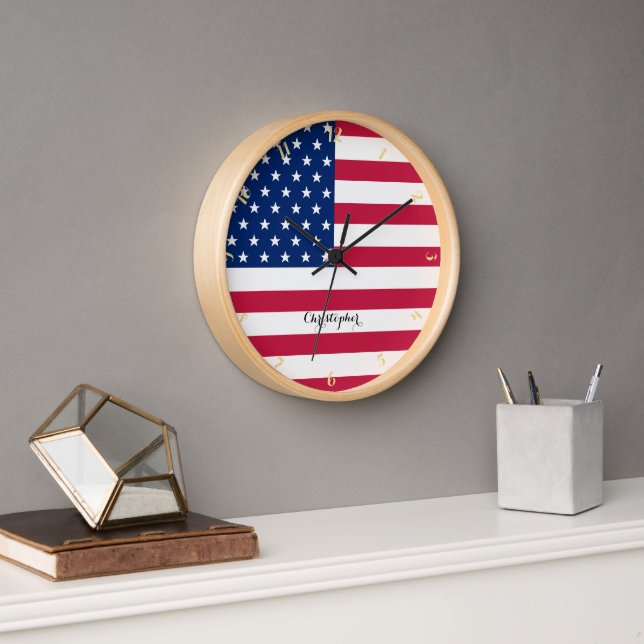 American USA Flag Patriotic Zuhause Office Decorna Uhr (Büro)