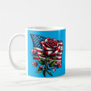 American USA Flag Rose Patriotic Art Kaffeetasse