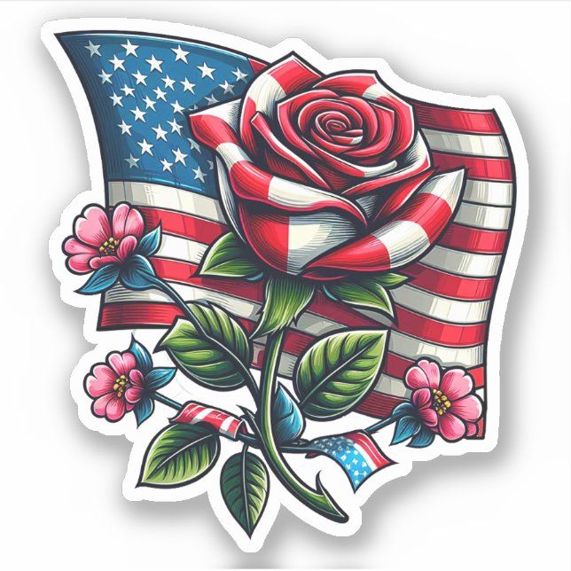 American USA Flag Rose Patriotic Blume Art Aufkleber (Vorderseite)