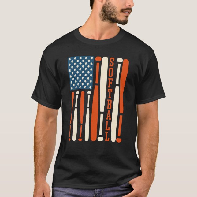 American USA Flag Softball Bat Softball Softball C T-Shirt (Vorderseite)