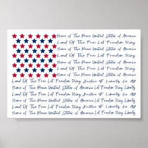 American USA Flag Typografie Red White Blue Poster