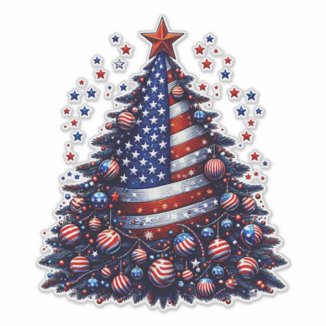 American USA Flag Weihnachtsbaum Patriotische Kuns Aufkleber (Vorderseite)