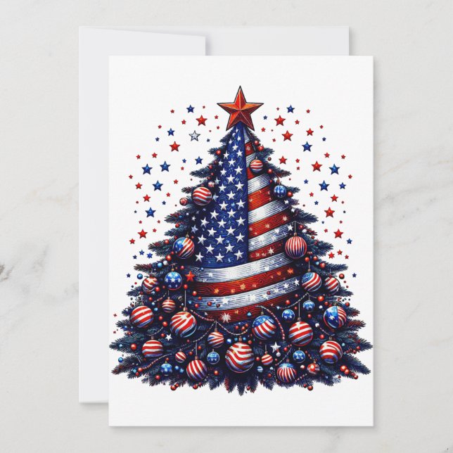 American USA Flag Weihnachtsbaum Patriotische Kuns Einladung (Vorderseite)