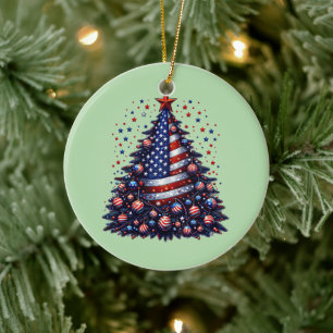 American USA Flag Weihnachtsbaum Patriotische Kuns Keramik Ornament