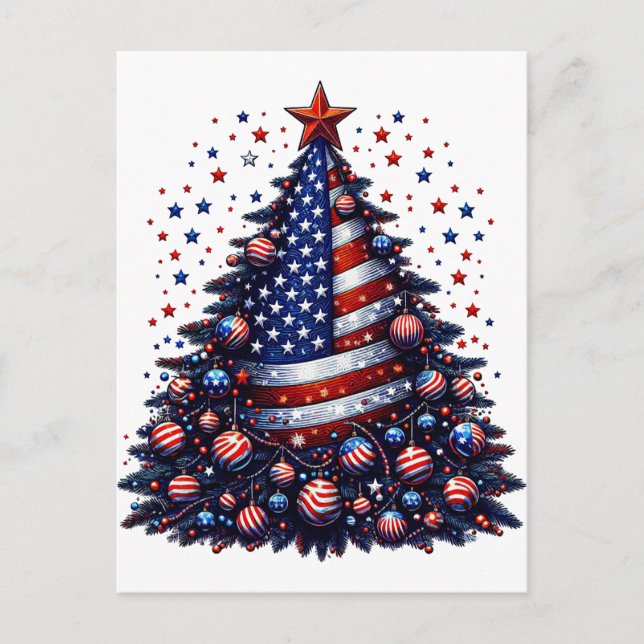 American USA Flag Weihnachtsbaum Patriotische Kuns Postkarte (Vorderseite)