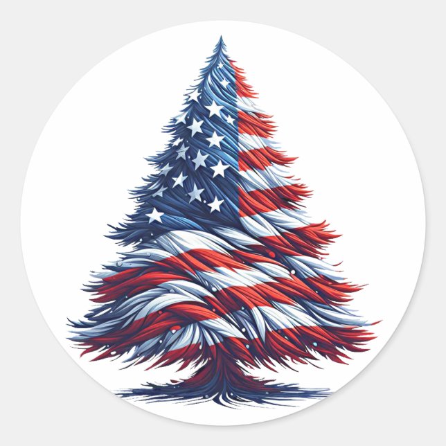 American USA Flag Weihnachtsbaum Patriotische Kuns Runder Aufkleber (Vorderseite)