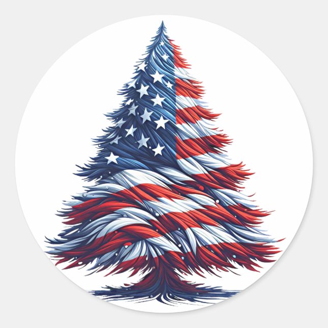 American USA Flag Weihnachtsbaum Patriotische Kuns Runder Aufkleber (Vorderseite)