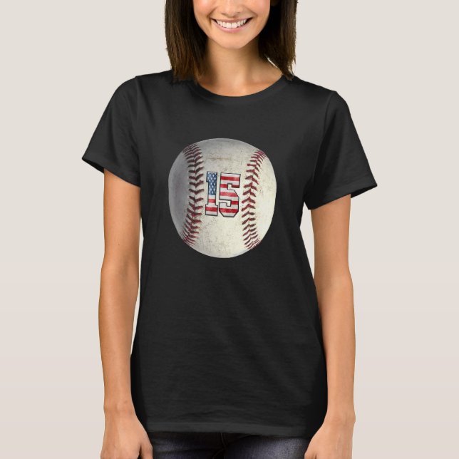 American USA Flag With Retro 15 Baseball Number 15 T-Shirt (Vorderseite)
