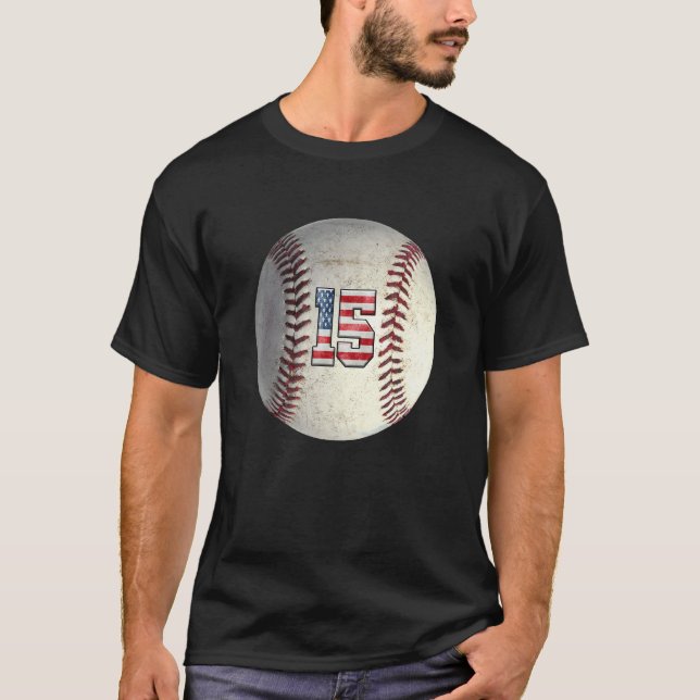 American USA Flag With Retro 15 Baseball Number 15 T-Shirt (Vorderseite)