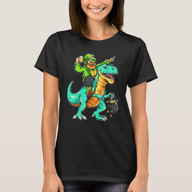 American USA Irish Flag St Patricks Day And T-Rex T-Shirt (Vorderseite)
