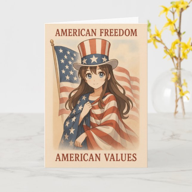 American Values Anime Girl Karte (Gelbe Blume)