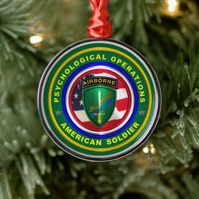 American Veteran Red White American Soldier Psych Ornament Aus Metall (Baum)