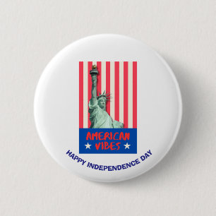 "American Vibes" Statue Liberty Red Stripes Custom Button