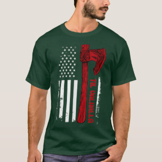 American Viking Ax Flag Til Valhalla Norse Mythol T-Shirt