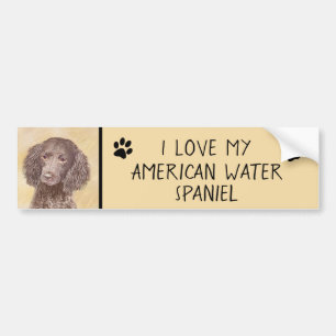 American Water Spanel Malerei - Original Dog Art Autoaufkleber