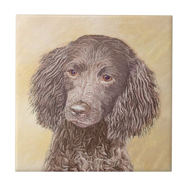 American Water Spanel Malerei - Original Dog Art Fliese (Vorderseite)