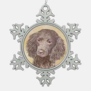 American Water Spanel Malerei - Original Dog Art Schneeflocken Zinn-Ornament
