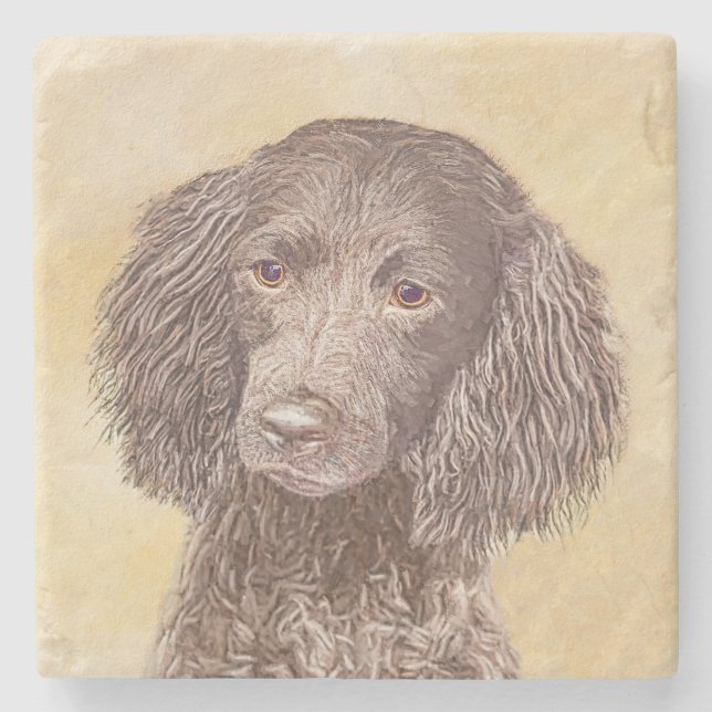 American Water Spanel Malerei - Original Dog Art Steinuntersetzer (Vorderseite)