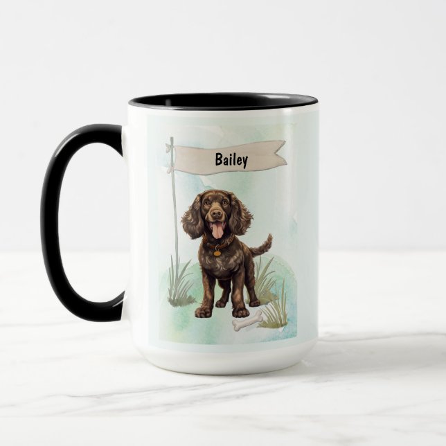 American Water Spaniel Watercolor Personalized Dog Tasse (Links)