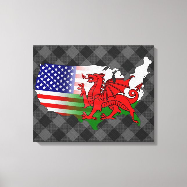 American Welsh Flags Map Leinwanddruck (Vorderseite)