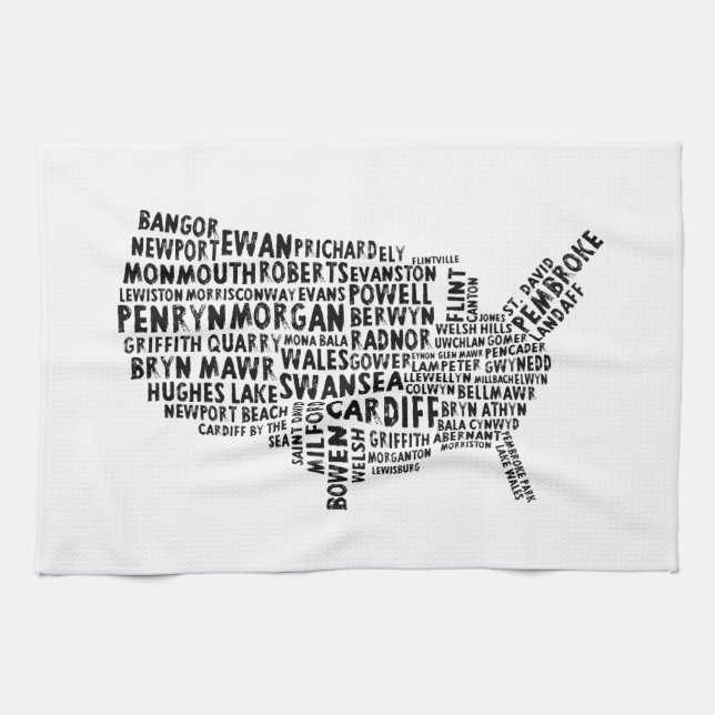 American Welsh Place Names Karte Küchentuch (Horizontal)