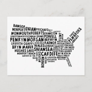 American Welsh Place Names Typografy Postcard Postkarte