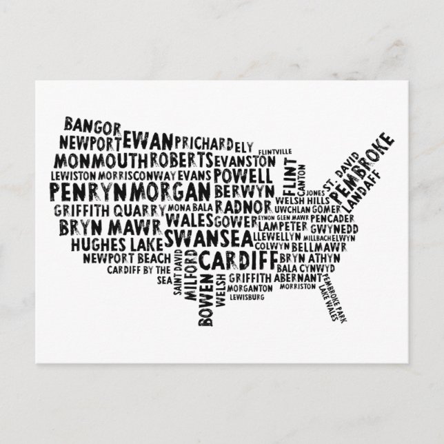 American Welsh Place Names Typografy Postcard Postkarte (Vorderseite)