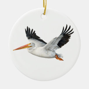 American White Pelican in Flight Keramik Ornament
