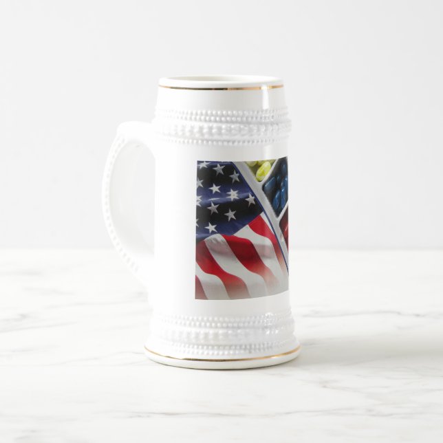 American White Red and Blue White/Gold 22 oz Stein Bierglas (Vorderseite Links)