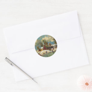 American Winter Life Weihnachtslandschaft Runder Aufkleber