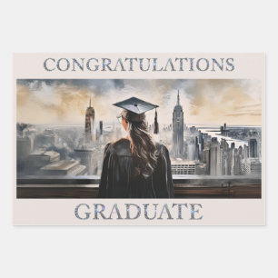 American Woman Graduate Gratulation Geschenkpapier Set