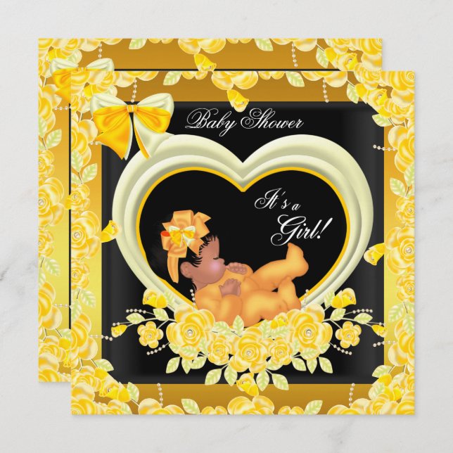 American Yellow Gold Baby Shower Girl 2 Einladung (Vorne/Hinten)