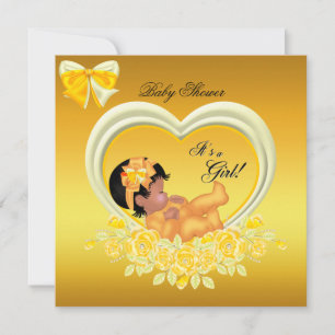 American Yellow Gold Baby Shower Girl Einladung